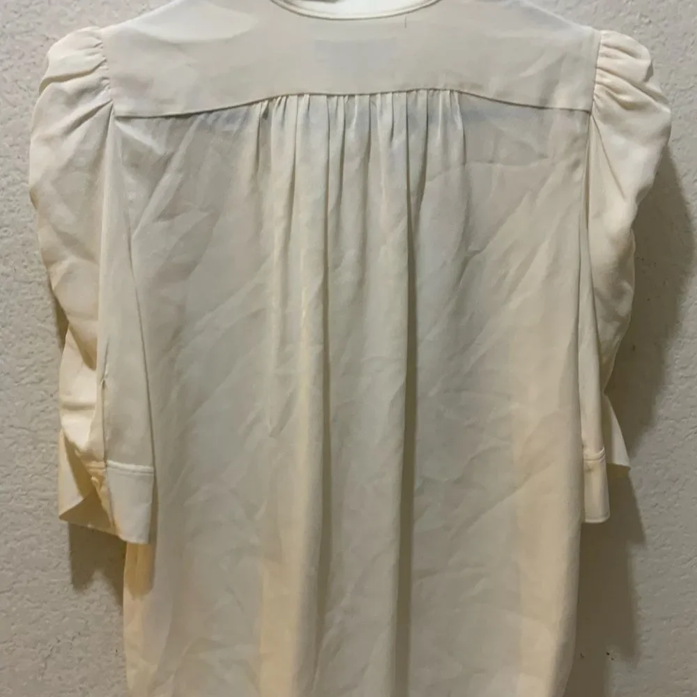 FRAME Gilian 100% Silk Puff-sleeve Top In white size small